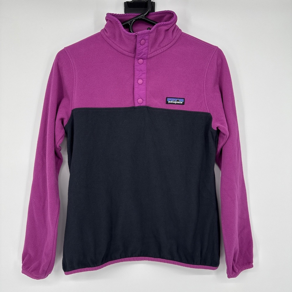 Patagonia Womens Small‎ Purple Micro D Fleece Snap-T Pullover Jacket Color Block